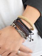 Romwe 4pcs/set Multilayer Bracelet Beads Pu Leather Wrap Bracelets