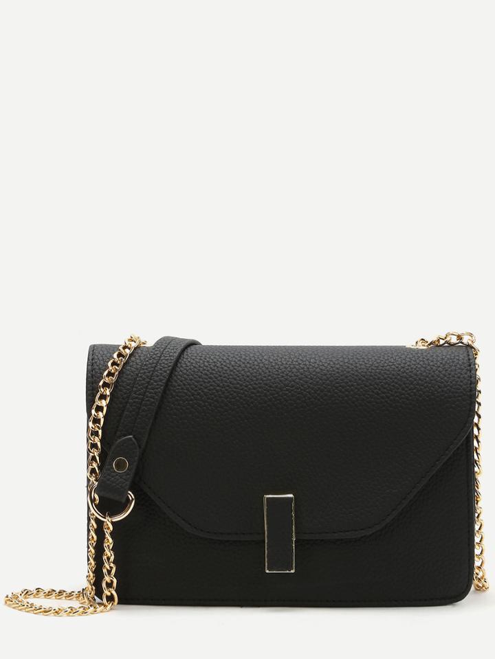 Romwe Black Flap Pu Shoulder Bag