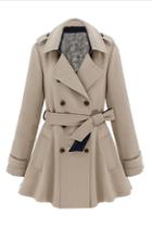 Romwe Lapel Double Breasted Slim Trench Coat