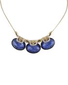 Romwe Blue Gemstone Gold Diamond Necklace
