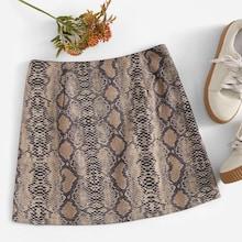 Romwe Zip Side Snake Print Skirt