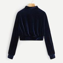 Romwe Stand Collar Velvet Sweatshirt