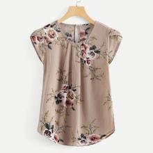 Romwe Plus Floral Print Cut Out Blouse