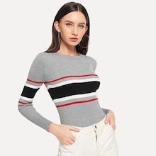 Romwe Striped Panel Colorblock Tee