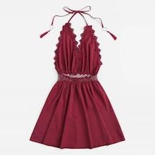 Romwe Plus Contrast Lace Halter Dress