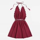 Romwe Plus Contrast Lace Halter Dress