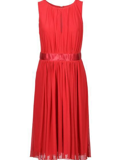 Romwe Red Keyhole Pleated Dress