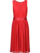 Romwe Red Keyhole Pleated Dress