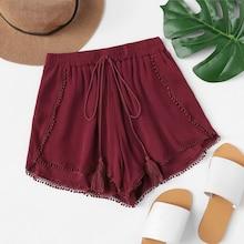 Romwe Lace Trim Tassel Tie Shorts