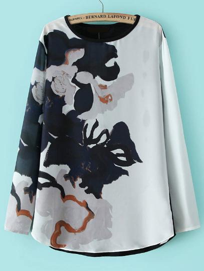 Romwe Long Sleeve Flower Print T-shirt