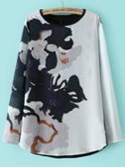 Romwe Long Sleeve Flower Print T-shirt