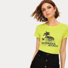 Romwe Neon Lime Letter Print Tee