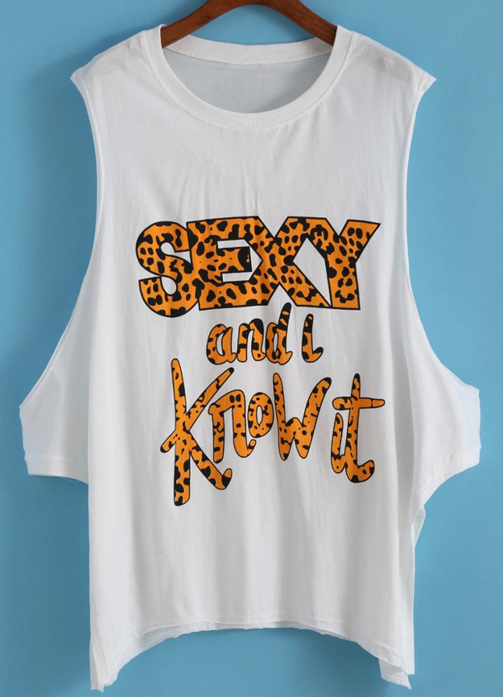 Romwe Leopard Letter Print Tank Top