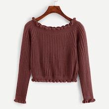 Romwe Solid Frill Trim Sweater