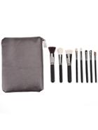 Romwe 8pcs Black Professional Makeup Brush Set With Grey Bag