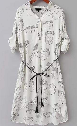 Romwe V Neck Dip Hem Head Print Blouse