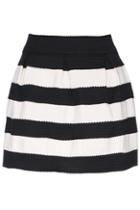 Romwe Black Apricot Striped Elastic Pleated Skirt