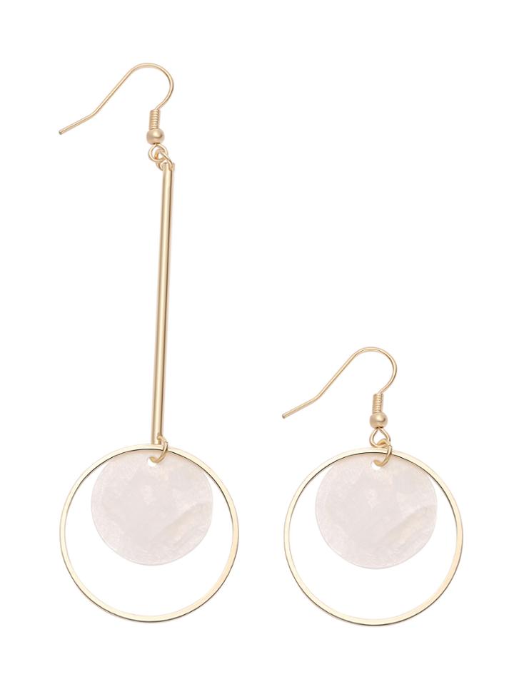Romwe Gold Asymmetric Hoop And Faux Gem Drop Earrings