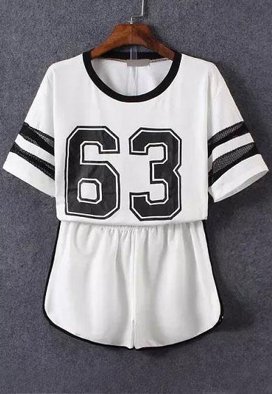 Romwe Short Sleeve Letter Print Top With White Shorts