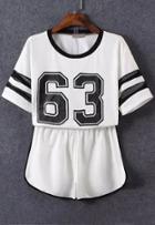 Romwe Short Sleeve Letter Print Top With White Shorts