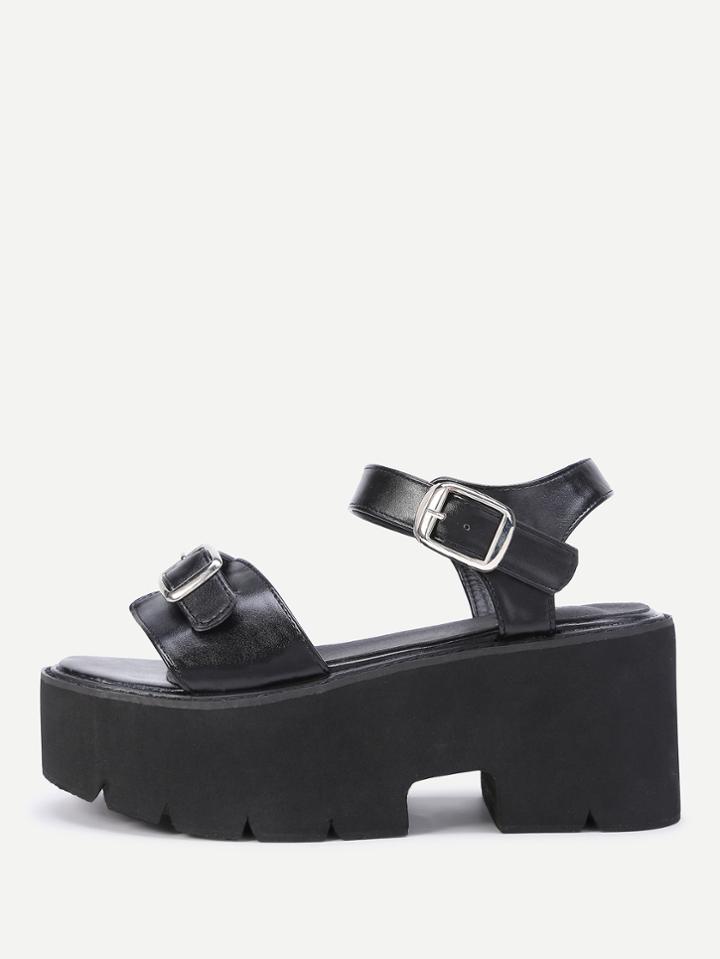 Romwe Buckle Strap Wedge Sandals