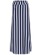 Romwe Vertical Stripe Long Blue Skirt