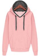 Romwe Hooded Pockets Loose Pink Sweatshirt