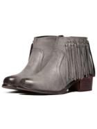Romwe Grey Tassel Chunky Block Heel Ankle Boots