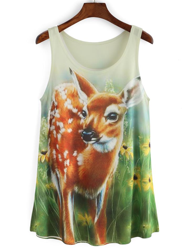 Romwe Deer Print Tank Top