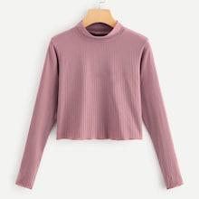 Romwe Stand Collar Solid Tee