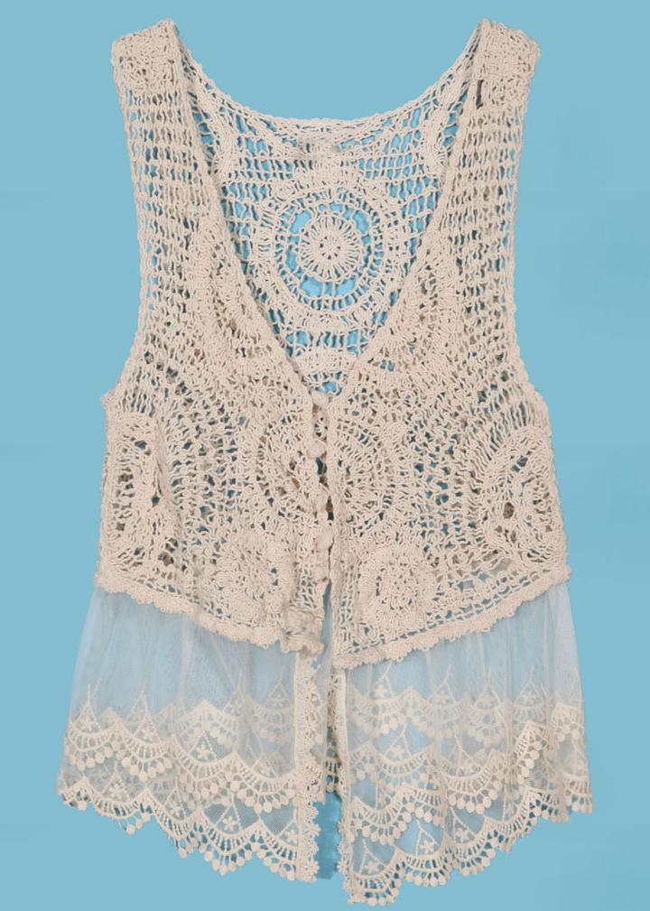 Romwe Crochet Contrast Lace Hem V-neck Open Tank Top