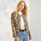Romwe Button Up Leopard Crop Jacket