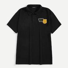 Romwe Guys Flocked Letter Patch Detail Polo Shirt