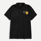 Romwe Guys Flocked Letter Patch Detail Polo Shirt