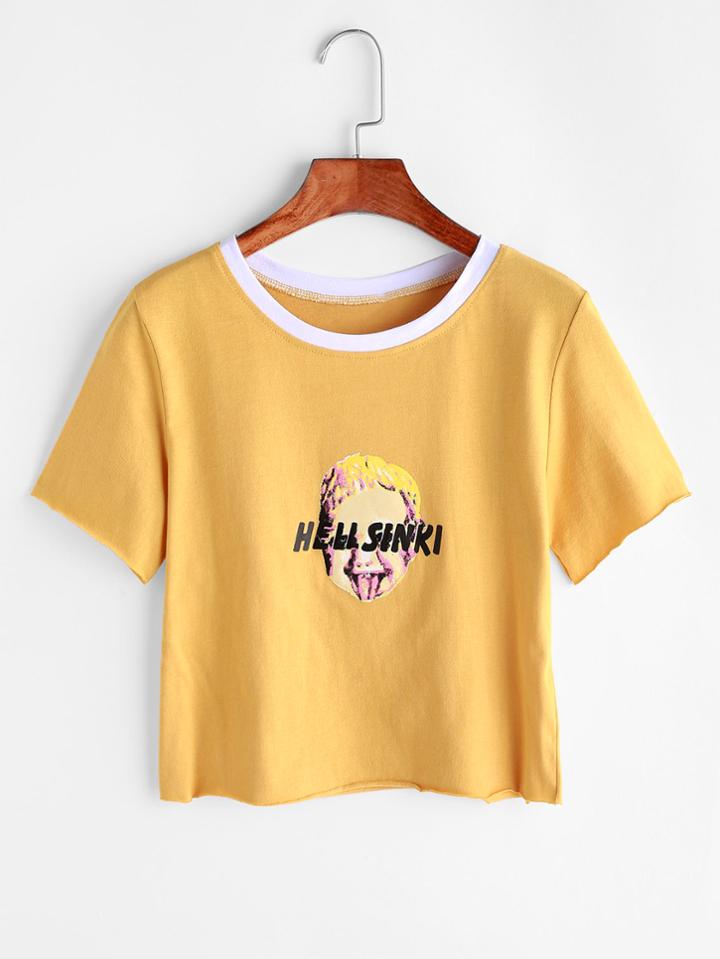 Romwe Graphic Print Contrast Trim T-shirt
