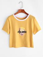Romwe Graphic Print Contrast Trim T-shirt