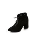 Romwe Lace Up Chunky Heeled Suede Boots