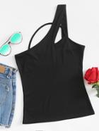 Romwe Black One Shoulder Cut Out Top