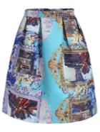 Romwe With Zipper Classic Print Flare Skirt