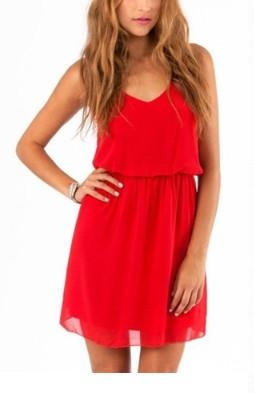 Romwe Red Spaghetti Strap Slim Chiffon Dress