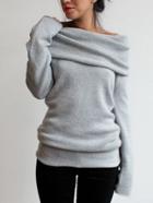 Romwe Draped Neck Long Sleeve Grey Sweater