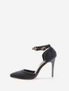 Romwe Gray Faux Suede Ankle Strap High Stiletto Pumps