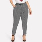 Romwe Plus Striped Drawstring Pocket Pants