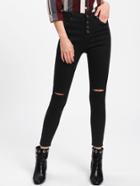 Romwe Knee Rips Button Front Jeans
