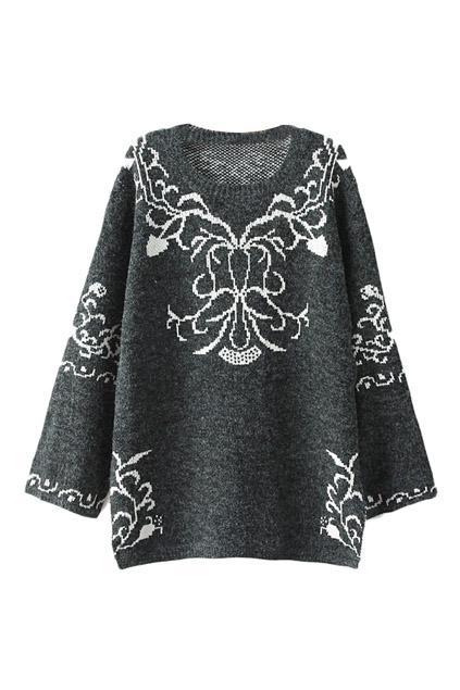 Romwe Totem Knitted Loose Split Jumper
