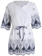 Romwe Half Sleeve Embroidered Dress