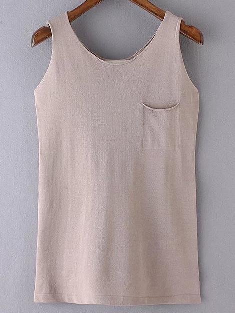 Romwe Khaki Pocket Slim Tank Top