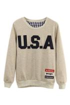 Romwe Usa Print Grey Casual Sweatshirt