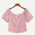 Romwe Single Breasted Checked Blouse