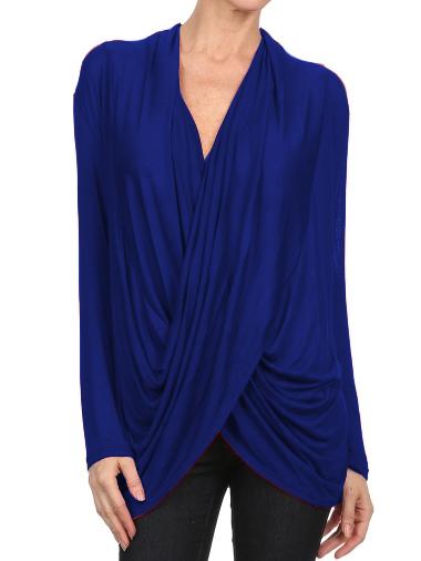 Romwe V Neck Wrap Blue T-shirt